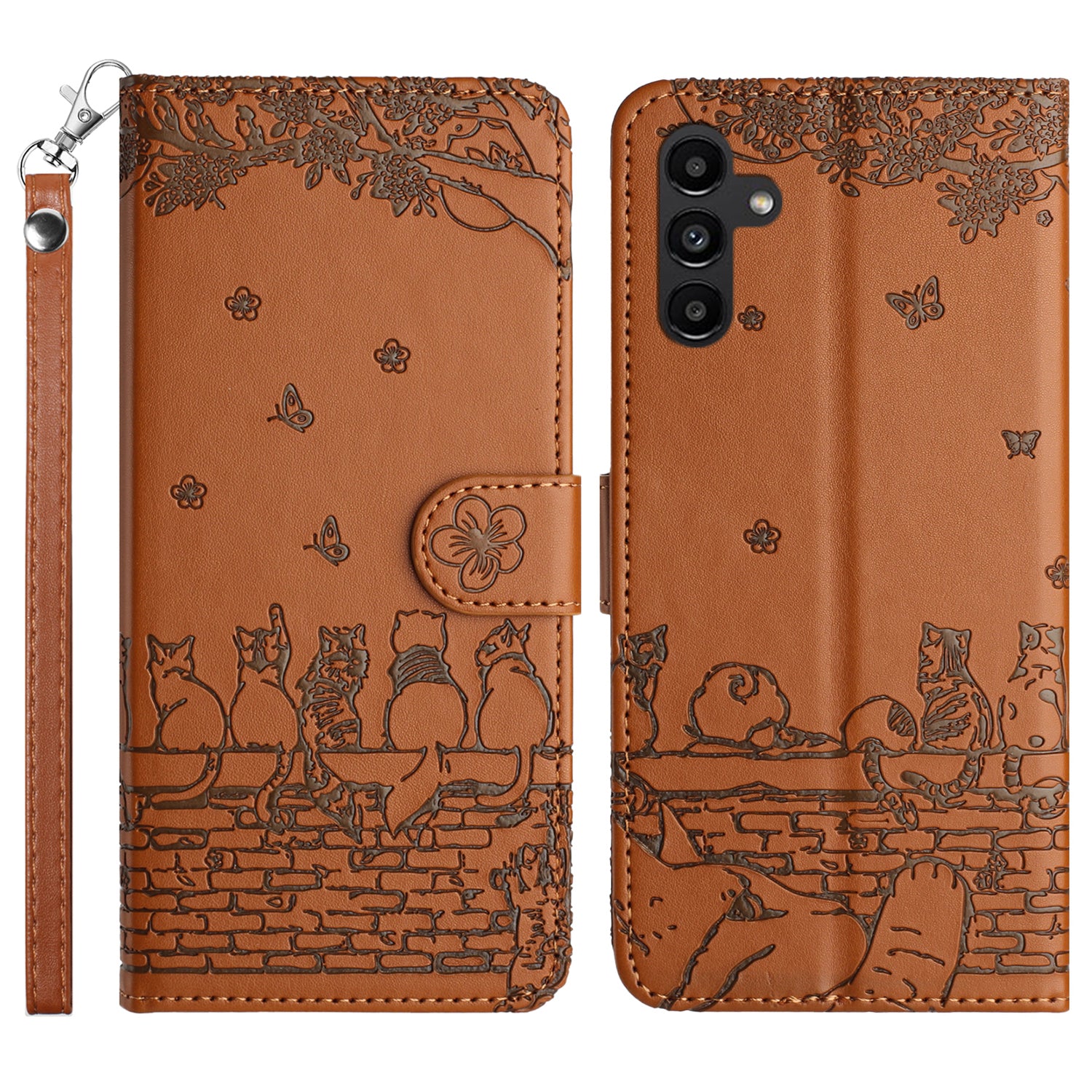 Pro Samsung Galaxy A14 4G 5G Kryt na telefon Kožený stojánek S potiskem na zeď Cats Pouzdro na telefon Peněženka s popruhem Pro Samsung Galaxy A14 4G 5G Kryt na telefon Kožený stojánek S potiskem na zeď Cats Pouzdro na telefon Peněženka s popruhem